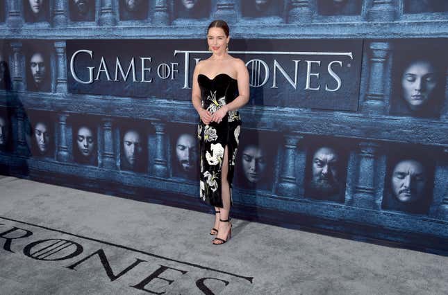 Actress Emilia Clarke attends the premiere of HBO’s “Game Of Thrones” Season 6 at TCL Chinese Theatre on April 10, 2016 in Hollywood, California.