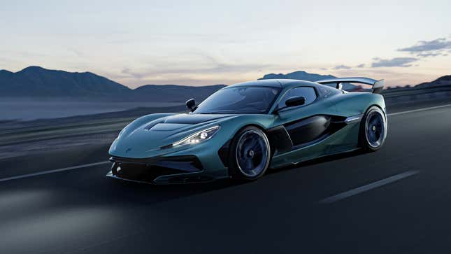 Front 3/4 view of a green Rimac Nevera R