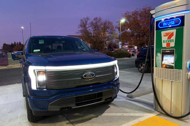 This photo provided by Edmunds shows the all-electric Ford F-150 Lightning. Purchasing and driving one requires a little more knowledge than what&#39;s required for a typical pickup. (Courtesy of Edmunds via AP)