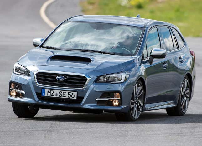 A Subaru Levorg on a track with some solid body lean