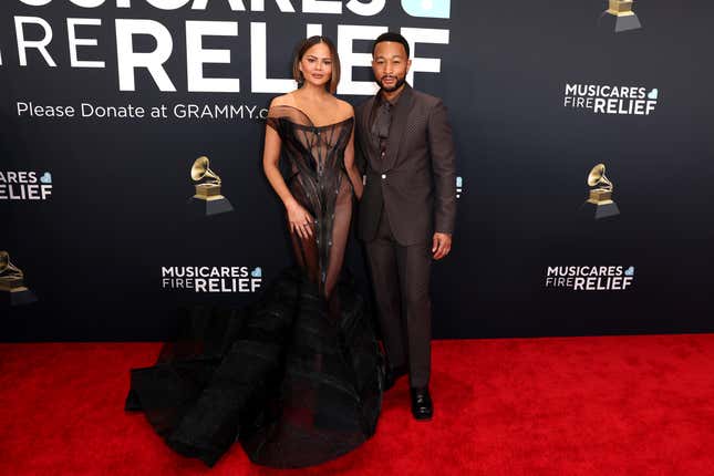 Chrissy Teigen and John Legend attend the 67th Annual GRAMMY Awards on February 02, 2025 in Los Angeles, California.