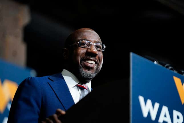 Sen. Raphael Warnock, D-Ga., speaks during a rally on Thursday, Dec. 1, 2022, in Atlanta. Warnock is running against Republican Herschel Walker in a runoff election.