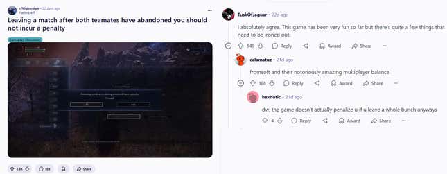 Players argue about penalties on Reddit.