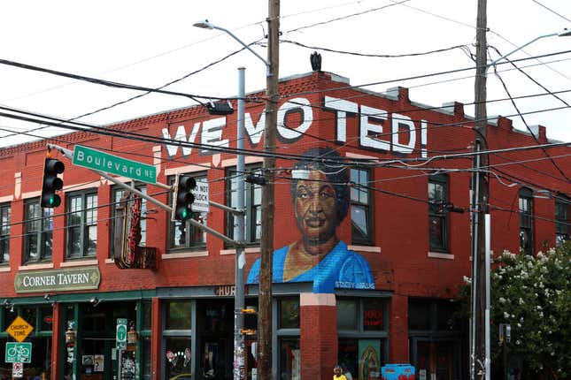 Fabian ‘Occasional Superstar’ Williams’ mural of Stacey Abrams is displayed in the Old Fourth Ward neighborhood in Atlanta, Georgia.