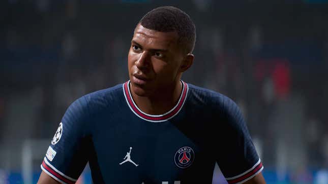 Soccer Kylian Mbappé runs down the field. 