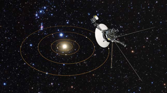 An artist's impression of Voyager 1 and the Solar System