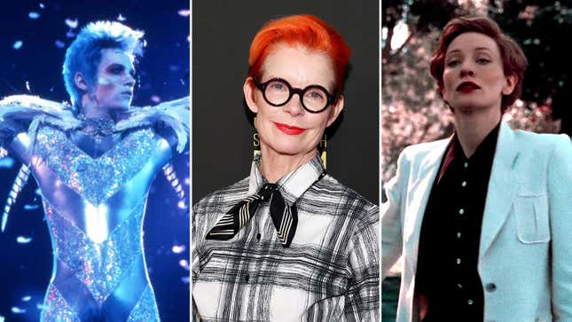 (from left) Jonathan Rhys-Meyers in Velvet Goldmine; Sandy Powell at the 25th SCAD Savannah Film Festival; Cate Blanchett in The Aviator.