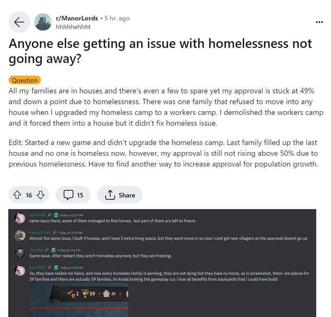 Une capture d'écran montre des joueurs parlant de sans-abri sur Discord et Reddit