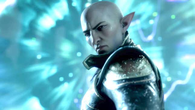 Solas looks angrily at something off-screen.