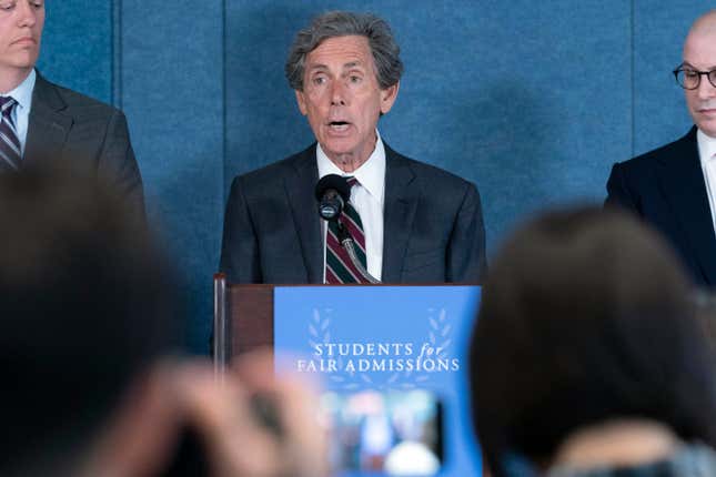 File - Conservative activist Edward Blum speaks at a news conference in Washington, June 29, 2023. Blum is citing Section 1981 of the Civil Rights Act of 1866 to go after a venture capital fund called Fearless Fund, which invests in businesses owned by women of color. (AP Photo/Jose Luis Magana)