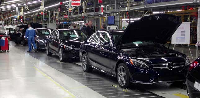 FILE - The redesigned Mercedes-Benz C-Class sedan reaches its final assembly stage the auto maker&#39;s plant, Sept. 5, 2014, in Vance, Ala. The United Auto Workers said Tuesday, Feb. 27, 2024, that a majority of workers at the Mercedes plant near Tuscaloosa, Ala., have signed cards in support of joining the union. (Brent Snavel/Detroit Free Press via AP, File)