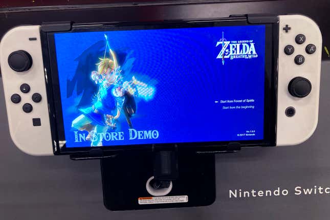 FILE - A Nintendo Switch console is seen at a retail store in Buffalo Grove, Ill., Thursday, Feb. 9, 2022. Nintendo is developing a live-action film based on its hit video game &quot;The Legend of Zelda,&quot; the Japanese maker behind the Super Mario franchise said Wednesday, Nov. 8, 2023. (AP Photo/Nam Y. Huh, File)