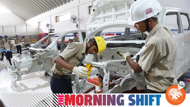 An Indian student of ‘Japan-India Institute for Manufacturing’ (JIM) attends a workshop supported by Maruti Suzuki India Ltd., at Ganpat University in Kherva, some 85 km from Ahmedabad on July 4, 2018.