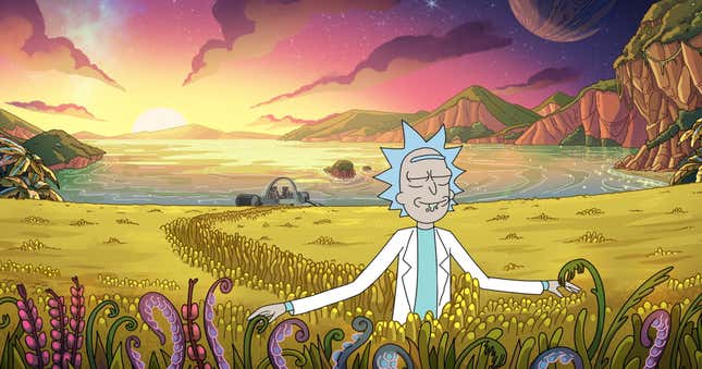 Rick Sanchez in an episode of Rick & Morty, walking through a field. 