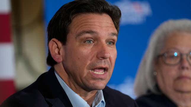 Florida Gov. Ron DeSantis speaks at a political roundtable, Friday, May 19, 2023, in Bedford, N.H.