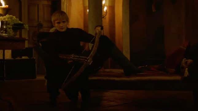 Joffrey is seen with his crossbow in Game of Thrones.