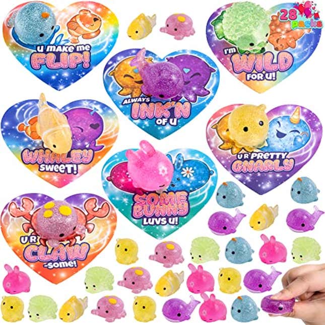 Image for article titled JOYIN 28 Pcs Cards with Glitter Mochi Squishy Toys, Now 58% Off