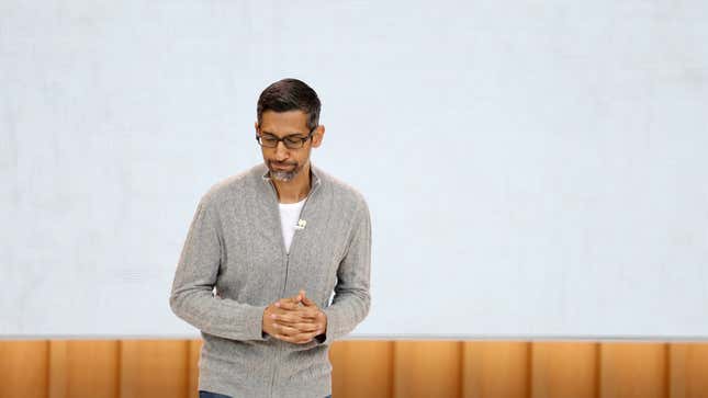 Ein Foto von Google-CEO Sundar Pichai bei der Google I/O im Jahr 2023.