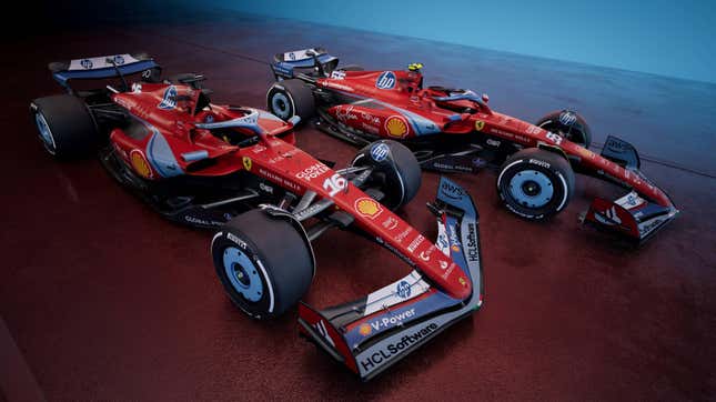 A render of both Ferrari F1 cars in the team's special Miami Grand Prix livery