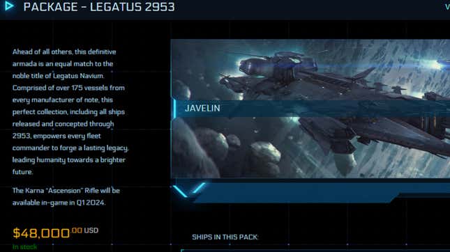 La captura de pantalla muestra la página de la tienda del paquete DLC de $48,000. 