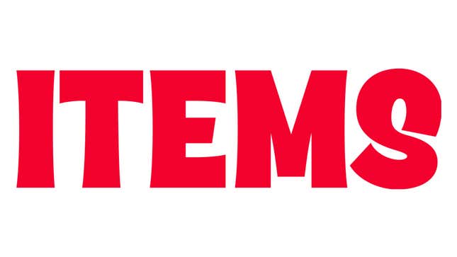 ITEMS logo in red glory.