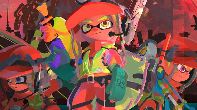 Splatoon 3 art shows inklings ready to paint the town orange. 