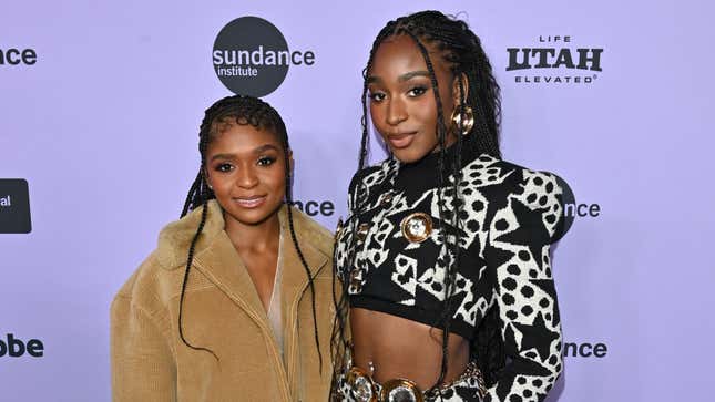 Dominique Thorne, left and Normani Kordei Hamilton at the World Premiere of Freaky Tales by Anna Boden and Ryan Fleck, an official selection of the Premieres Program at the 2024 Sundance Film Festival. © 2024 Sundance Institute.