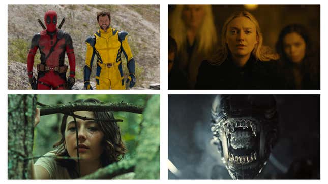 Clockwise from bottom left: Good One (Metrograph Pictures), Deadpool & Wolverine (Disney/Marvel), The Watchers (Warner Bros.), Alien: Romulus (20th Century Studios)