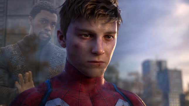 An altered Spider-Man 2 image shows T'challa standing behind Peter Parker. 