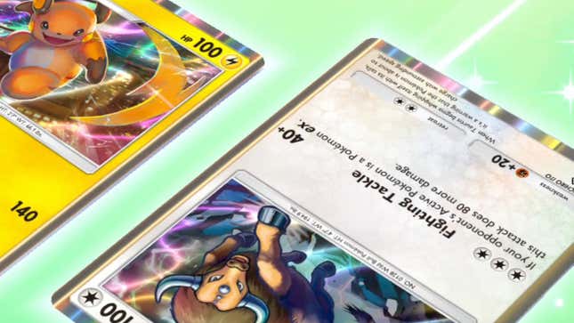 Pokemon TCG players trade a Raichu for a Taurus. 