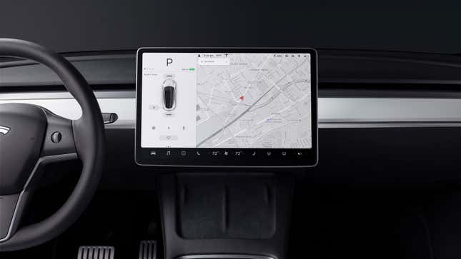 A photo of the infotainment screen on a Tesla car.