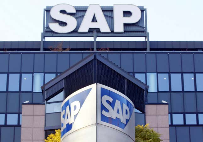 FILE - The headquarters of German software maker SAP is seen, Nov. 5, 2003, in Walldorf near Heidelberg, Germany. SAP will pay more than $220 million in fines to resolve U.S. bribery allegations involving payments to government officials in South Africa and Indonesia, the U.S. Justice Department said in a statement Wednesday, Jan. 10, 2024. (AP Photo/Michael Probst, File)