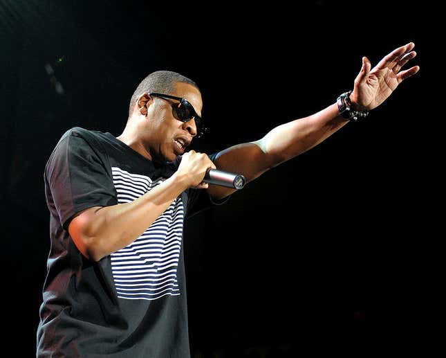 Rapper Jay-Z performs onstage during his Blueprint 3 Tour at UCLA’s Pauley Pavilion on November 8, 2009 in Los Angeles, California.