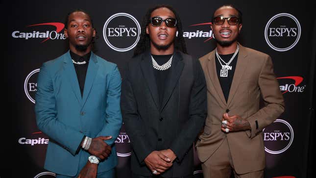 (L-R) Offset, Takeoff and Quavo of Migos attend The 2019 ESPYs at Microsoft Theater on July 10, 2019 in Los Angeles, California.