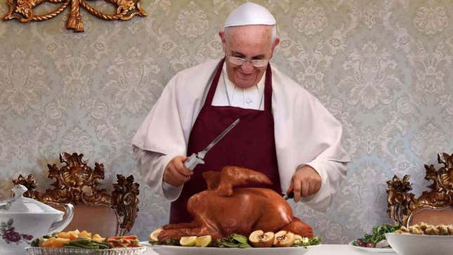 Image for article titled Pope Francis Carves Roast Cherub For Vatican Christmas Dinner
