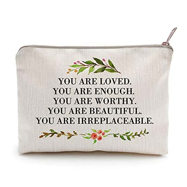 Image for article titled You Are Loved You Are Enough Makeup Case Self-Worth Cosmetic Bag Positive Affirmation Toiletry Bag Gift Motivation Quotes Sister Gift (You are loved), Now 11% Off