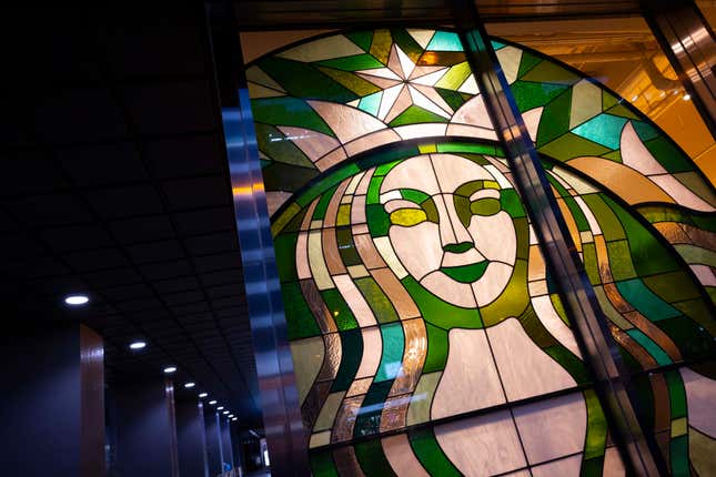 Starbucks glass art on a store in Tokyo, Japan. 