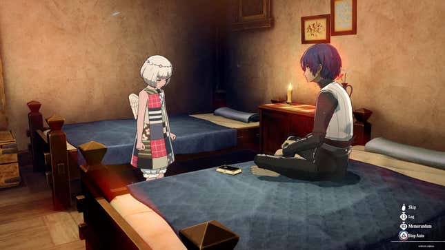 Maria and the protagonist talk in her bedroom.