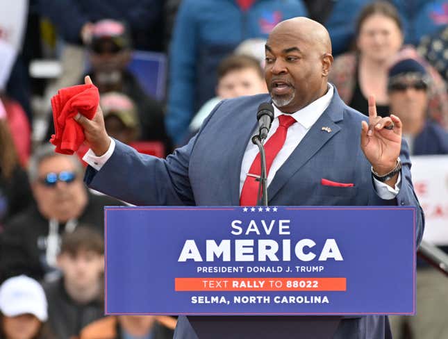 SELMA, USA - APRIL 9: Mark Robinson speaks during former US President Donald Trump’s rally sponsored by Save America with Ted Budd, Madison Cawthorn, Bo Hines, Dan Bishop, Mark Robinson and Greg Murphy in Selma, NC, on April 9, 2022. 