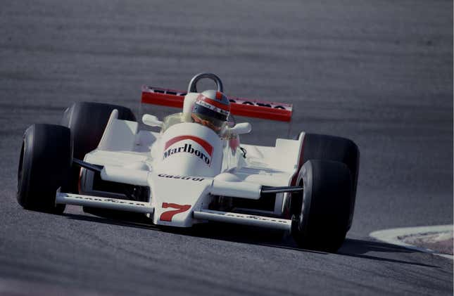 John Watson drives the No. 7 Marlboro Team McLaren M28 Ford Cosworth DFV 3.0 V8 during the Spanish Grand Prix on 29th April 1979 at the Circuito del Jarama near Madrid, Spain. 