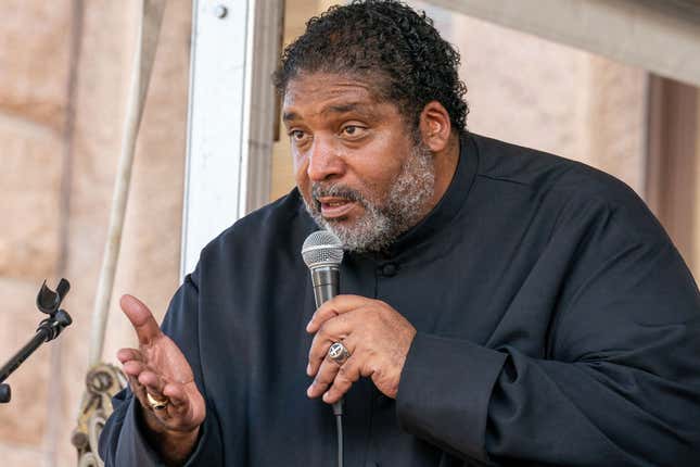 Reverend William J Barber II speaks at the We Are the Moral Resurrection! Georgetown-to-Austin March for Democracy rally to support voting rights at the Texas State Capitol on July 31, 2021, in Austin, Texas.