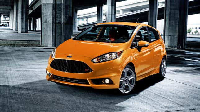 A photo of an orange Ford Fiesta ST. 