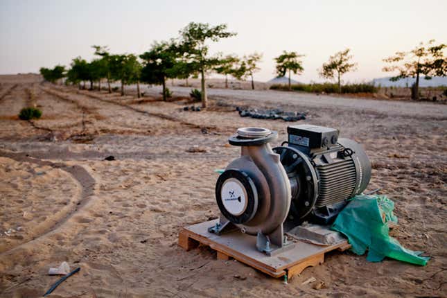 An uninstalled irrigation pump
