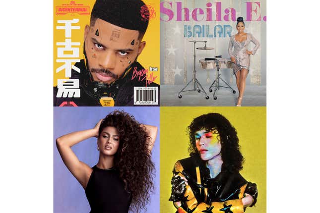 This combination of album covers shows the self-titled release for Bryson Tiller, top left, &quot;Bailar,&quot; a release by Sheila E., top right, Tori,&quot; the latest release by Tori Kelly, bottom left, and &quot;Found Heaven&quot; by Conan Gray. (Trapsoul-RCA/Sony International/Epic/Republic via AP)