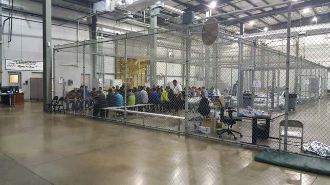 Photo inside U.S. Customs and Border Protection (CBP) detention facility shows detainees inside fenced areas at Rio Grande Valley Centralized Processing Center in Texas. Picture taken on June 17, 2018, provided by US Customs and Border Protection.