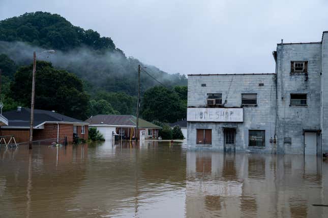 Flooding in downtown Jackson, Kentucky on July 29, 2022 in Breathitt County, Kentucky.