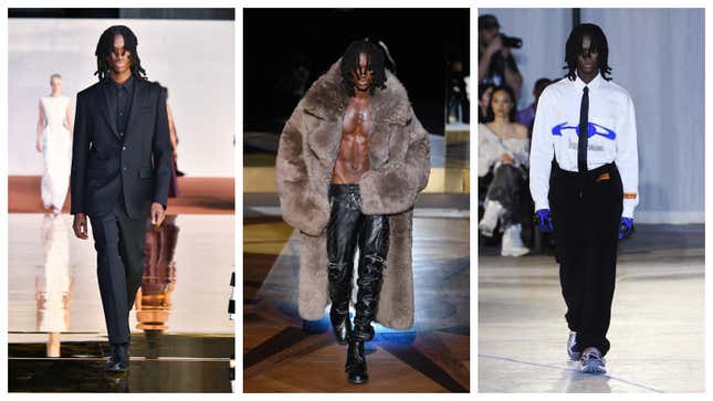 Alton Mason walking for Gabriela Hearst (L), LaQuan Smith (Middle(, Heron Preston (R)