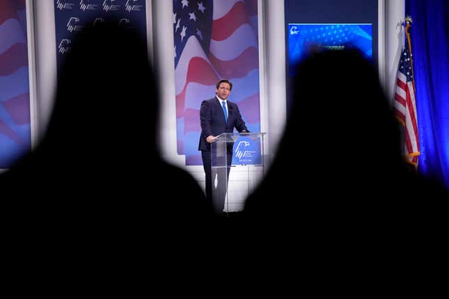 Florida Gov. Ron DeSantis speaks at an annual leadership meeting of the Republican Jewish Coalition, Nov. 19, 2022, in Las Vegas. 