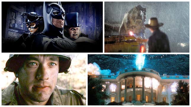 Clockwise from bottom left: Saving Private Ryan (CBS/Getty Images), Batman Returns (Warner Bros.), Jurassic Park (Murray Close/Getty Images), and Independence Day (20th Century Fox)
