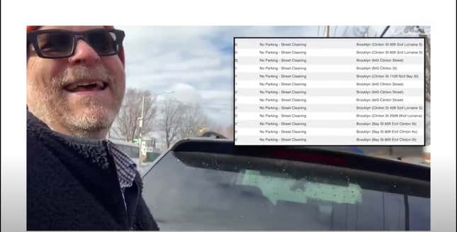 Journalist Gersh Kuntzman laughs at a repeat speed camera violator's car.